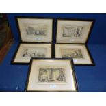 Five framed and mounted Dr Syntax Plates drawn and etched by Rowlandson and published by R.