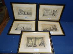 Five framed and mounted Dr Syntax Plates drawn and etched by Rowlandson and published by R.