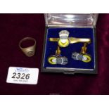 A Cufflinks and tie pin set having Masonic emblems to commemorate 150th anniversary together with a