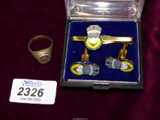 A Cufflinks and tie pin set having Masonic emblems to commemorate 150th anniversary together with a
