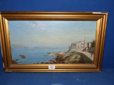 A framed but unglazed Oil on board depicting a coastal scene (possibly Malta), signed 'Bonetto'.
