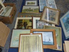 A quantity of Prints to include; Van Gogh's Road with Poplars, a seascape with fishing boats,