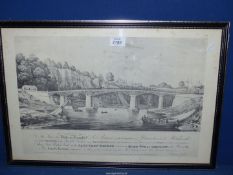 A framed Print stating the building of The Cast Iron Bridge over the Wye at Chepstow 1816 by Thomas