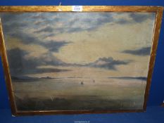 A wooden framed Oil on canvas depicting a seascape, no visible signature (a/f). 26 1/2" x 19 3/4".