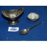 Two silver Salts, London 1895 and Birmingham 1893 and a silver teaspoon.