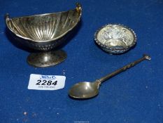 Two silver Salts, London 1895 and Birmingham 1893 and a silver teaspoon.