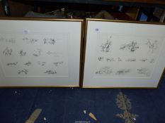 A pair of framed and mounted Prints depicting studies of fox hunting and hare coursing,