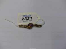 A 375 (9ct) gold Bar brooch set with square cut Ametrine.