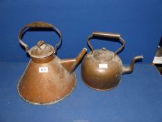 Two copper kettles; one being a ship's kettle 13" tall x 12" diameter.