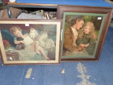Two large framed and glazed Victorian/Edwardian Prints of sentimental scenes showing children.