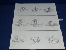 Three unframed Prints of horse sketches.