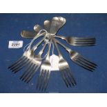 Six crested solid silver dinner forks, London, 1835.
