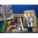 A quantity of cutlery including; serving, soup and dessert spoons, cake slice with antler handle,