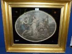A large oval gilt framed Print titled 'The Judgement of Paris' published 30th July 1788 by S. Watts.