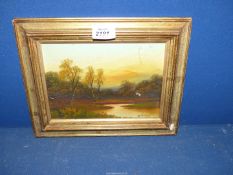 A small H. Burton Oil on board depicting a river scene at sunset. 11 3/4" x 9 1/2".