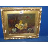 'Chick', framed and mounted oil painting of chick just hatched by Lucy Ann Leavers (?) 1845-1915,