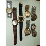 Seven gentleman's wristwatches with clockwork movements including Saxon 17 jewels black face and