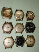 Nine various clockwork Watches (without wristlets,