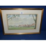 A framed and mounted Watercolour depicting boys playing rugby (possibly a boys school),