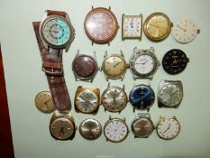 Nineteen various watch movements requiring attention (not running at time of cataloguing).