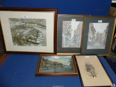 A quantity of Prints to include; a ship yard, a Kevin Platt tram scene, a pair of D.A.