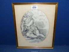 A framed and oval mounted nude of a gentleman, signed 'Bob 1986'. 10 3/4" x 12 3/4".