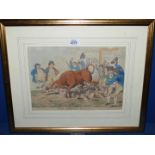 A framed and mounted Print 'The Norwich Bull-Bait' published July 26 1802 by S.W.