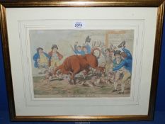 A framed and mounted Print 'The Norwich Bull-Bait' published July 26 1802 by S.W.