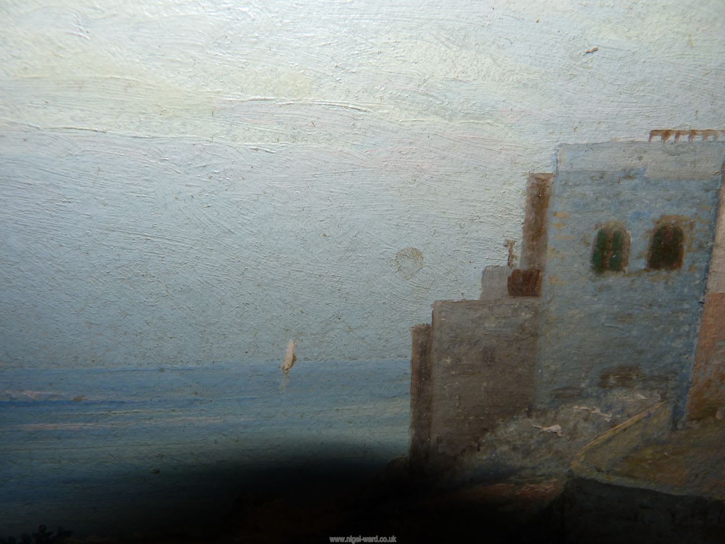 A framed but unglazed Oil on board depicting a coastal scene (possibly Malta), signed 'Bonetto'. - Image 7 of 15