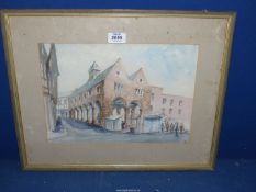 A framed and mounted Watercolour depicting the Market House Ross-On-Wye, initialed lower right.