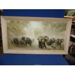 A large David Shepherd Print titled 'Elephants at Ambosel'. 44 1/4" x 24 1/4".