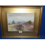 J.M Jowett: a watercolour of a moorland landscape, 9'' x 13 3/4''.