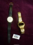 A Longines gents watch, plus a Quartz gents watch on a gold coloured strap (both watches a/f).