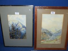 Two framed and mounted Watercolours depicting mountain scenes, one initialled T.P.B., the other M.E.