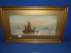 A 19th c. watercolour of sailing boats in calm water, indistinctly signed.