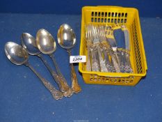 A twelve place set of EPNS fish eaters in Kings pattern and four serving spoons.