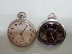 Two thin Pocket Watches having Arabic numerals and inset second hands,