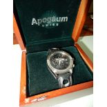 A wooden presentation cased "Apogaum Chronograph Automatic" gentleman's wristwatch having a