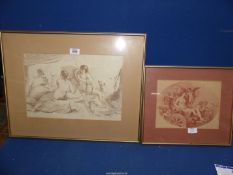 Two framed and mounted Prints depicting figures and cherubs.