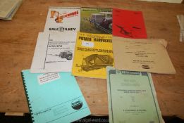 A quantity of leaflets including Potato Harvester instruction manual, Bentalls Grain Crusher,