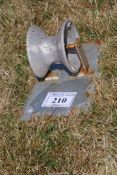 An Aluminium guide pulley mounted on a metal stand.