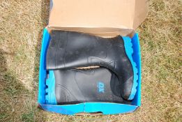 A pair of "ox" safety Wellingtons with steel toe caps, size 12.