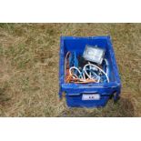 A box of halogen spot lights and cables etc.