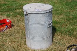A circular Galvanised feed bin, bottom appears O.K.