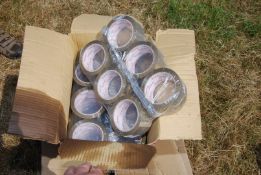 A quantity of brown packing tape and plastic re sealable.