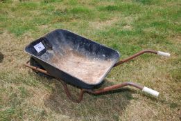 A galvanised wheelbarrow with a pneumatic tyre.