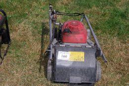 A Honda HRB 476C petrol engined lawn mower, no grass collector. Engine turns.