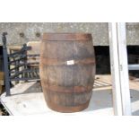 An Oak vinegar barrel (two bands missing), by H.E & Co., Worcester (Hill & Evans).