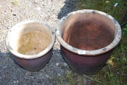 Two glazed garden pots.