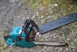 A chainsaw with chain brake, 13'' cutter bar with blade cover, good compression at time of lotting.